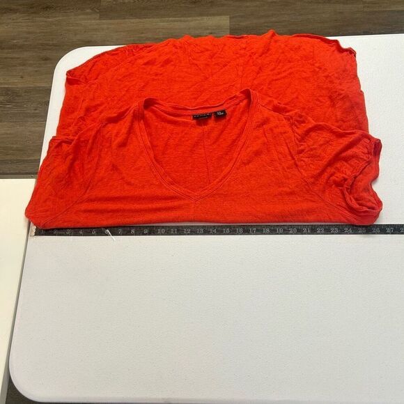 Tahari 2X Red Linen Top V-Neck Short Sleeve Lightweight Coastal Oversized Boho - Picture 6 of 8